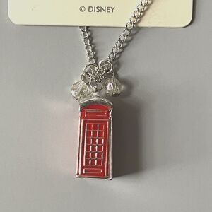 Disney Parks Red London Telephone Booth Pendant Necklace Silver Tone